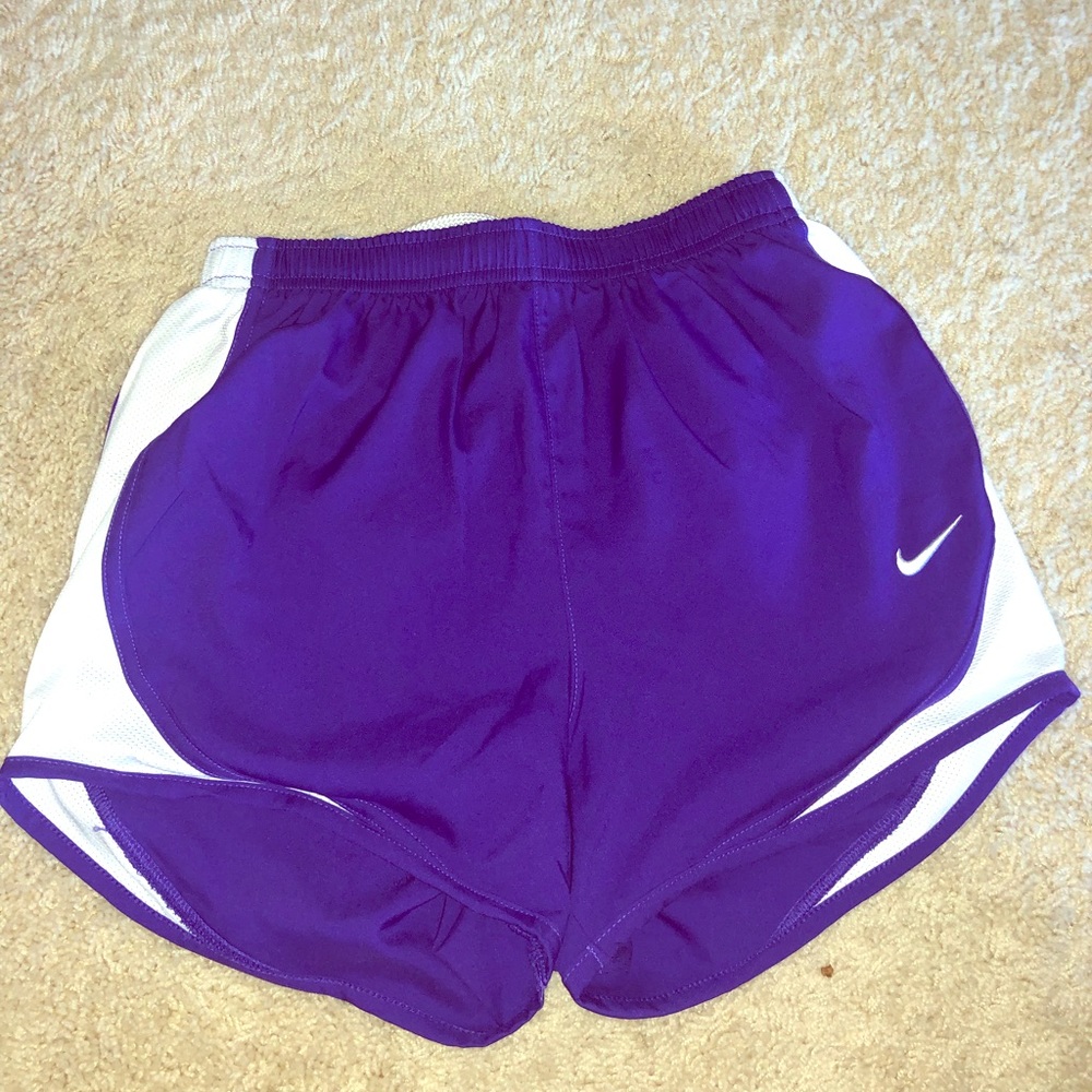 Purple NIKE running shorts